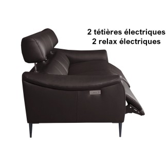 Canapé 3 places avec 2 relax en 100% tout cuir épais de luxe italien avec 2 relax électriques et 2 têtières électriques, MILAN,