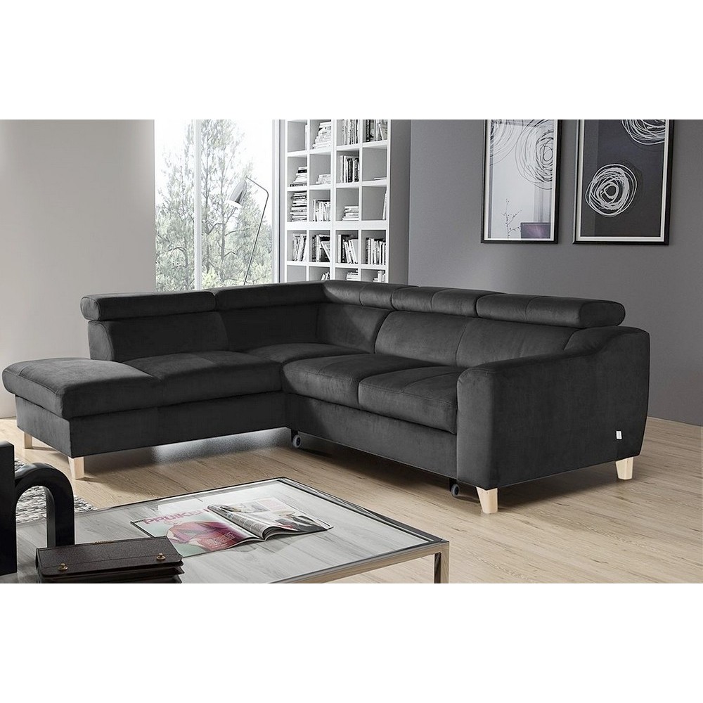Canapé d'angle convertible en velours luxe 5 places, ASTERIA gris foncé, angle gauche Canapé d'angle convertible en velours luxe 5 places, ASTERIA gris foncé, angle gauche