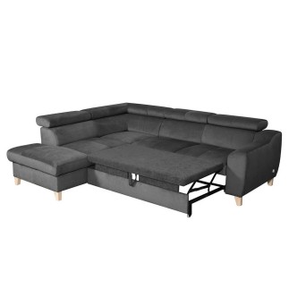 Canapé d'angle convertible en velours luxe 5 places, ASTERIA gris foncé, angle gauche