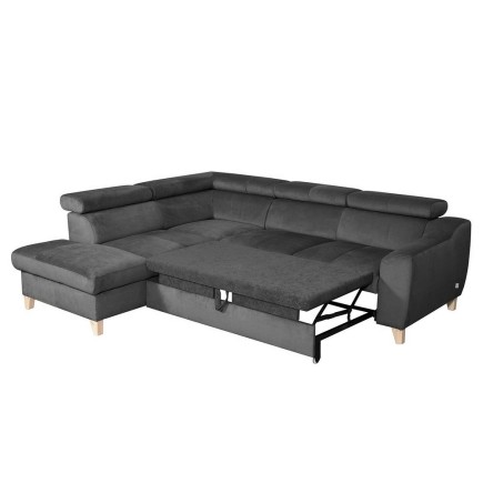 Canapé d'angle convertible en velours luxe 5 places, ASTERIA gris foncé, angle gauche