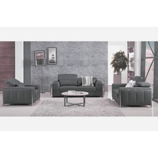 Ensemble Canapé 3 places et 2 places et fauteuil 1 place en cuir italien buffle LUXY, gris foncé
