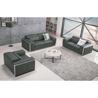 Ensemble Canapé 3 places et 2 places et fauteuil 1 place en cuir italien buffle LUXY, gris foncé