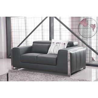 Ensemble Canapé 3 places et 2 places et fauteuil 1 place en cuir italien buffle LUXY, gris foncé