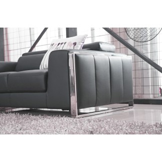 Ensemble Canapé 3 places et 2 places et fauteuil 1 place en cuir italien buffle LUXY, gris foncé
