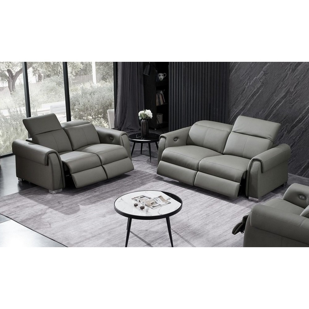 Ensemble avec 4 relax électriques, 2 canapés 2 places en cuir italien buffle TOPRELAX, gris foncé Ensemble avec 4 relax électriques, 2 canapés 2 places en cuir italien buffle TOPRELAX, gris foncé