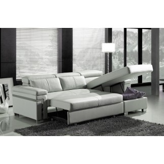 Canapé d'angle convertible en cuir buffle italien 5 places, ALLURE, blanc, angle droit
