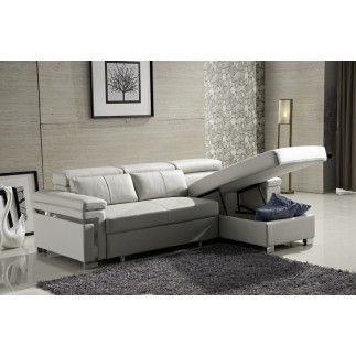 Canapé d'angle convertible en cuir buffle italien 5 places, ALLURE, blanc, angle droit