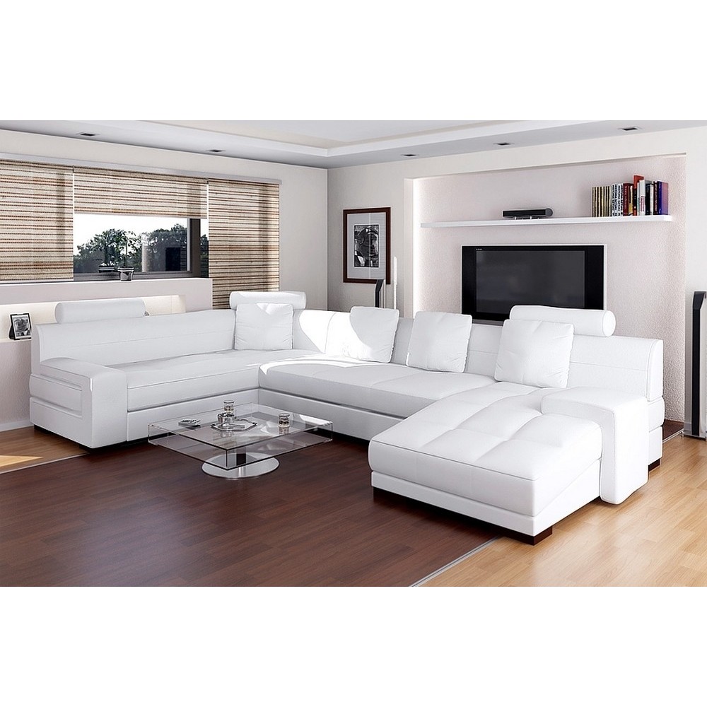 Canapé d'angle en cuir italien 8 places, VENESIA, blanc, angle gauche Canapé d'angle en cuir italien 8 places, VENESIA, blanc, angle gauche