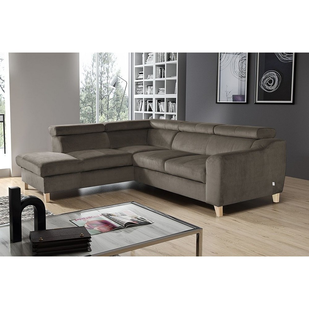 Canapé d'angle en velours luxe 5 places, ASHLEY, taupe, angle gauche (vu de face) Canapé d'angle en velours luxe 5 places, ASHLEY, taupe, angle gauche (vu de face)