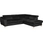 Canapé d'angle en velours luxe 5 places, ASHLEY, noir, angle droit (vu de face)