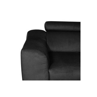 Canapé d'angle en velours luxe 5 places, ASHLEY, noir, angle droit (vu de face)
