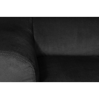 Canapé d'angle en velours luxe 5 places, ASHLEY, noir, angle droit (vu de face)