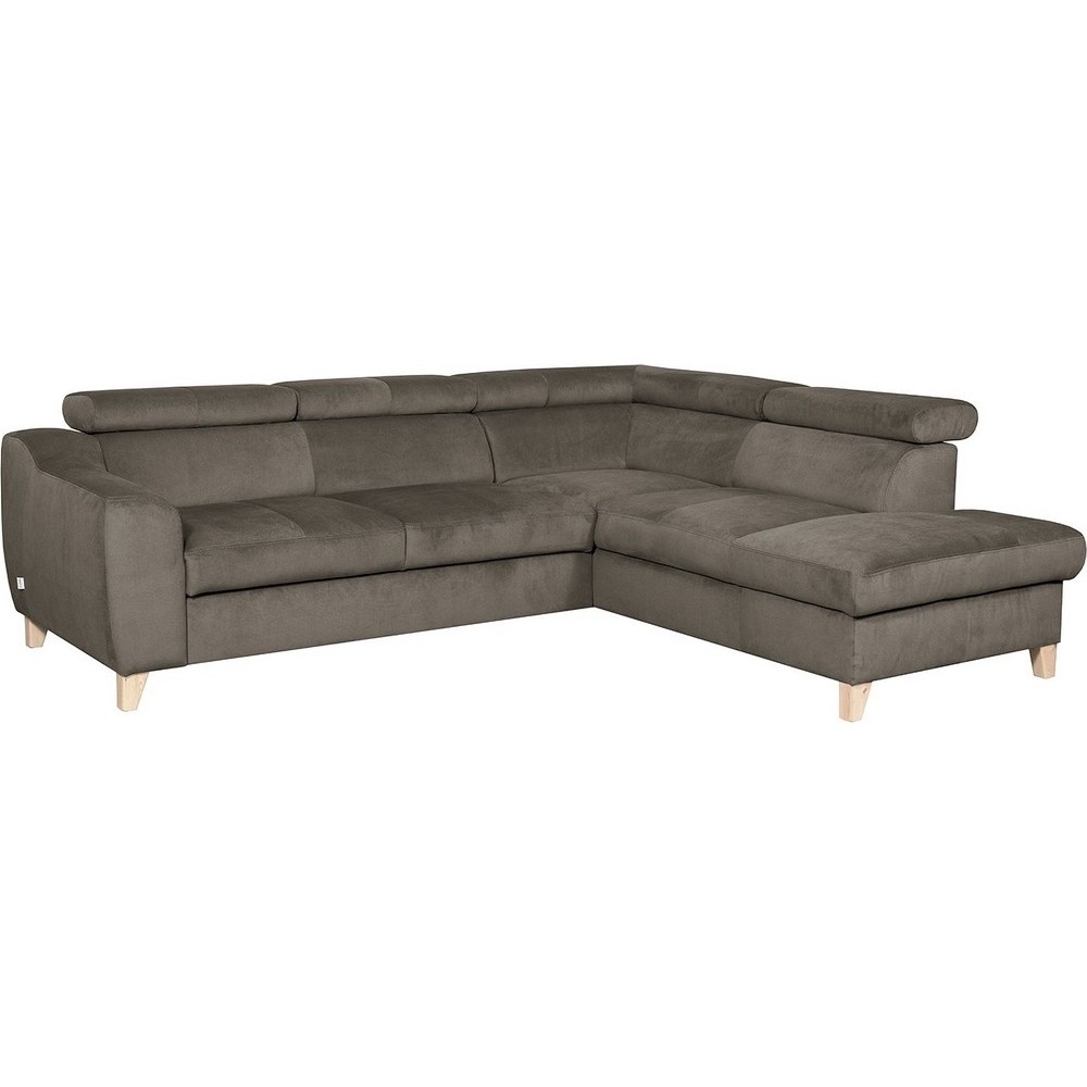 Canapé d'angle en velours luxe 5 places, ASHLEY, taupe, angle droit (vu de face) Canapé d'angle en velours luxe 5 places, ASHLEY, taupe, angle droit (vu de face)