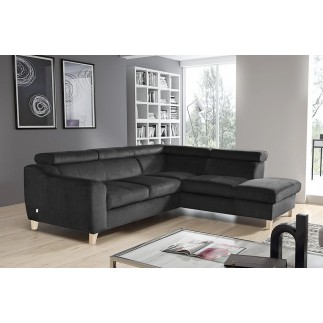 Canapé d'angle en velours luxe 5 places, ASHLEY, gris foncé, angle droit (vu de face)