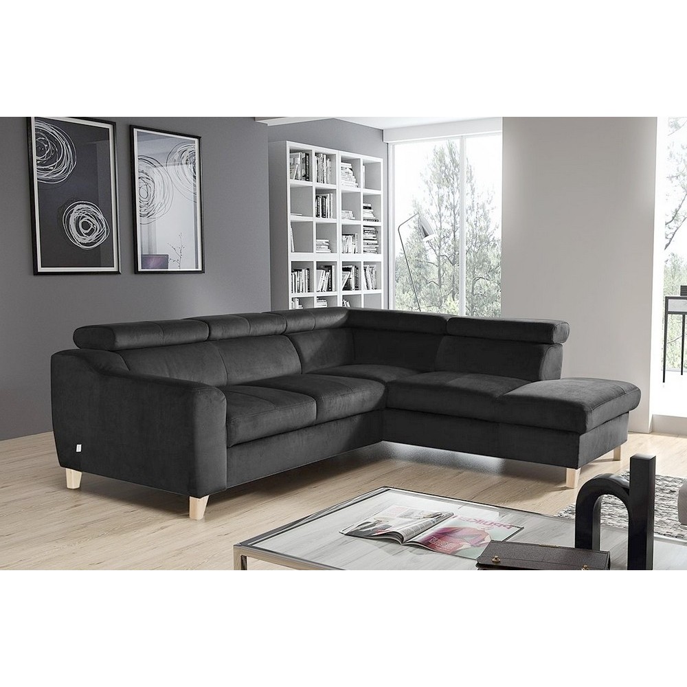 Canapé d'angle en velours luxe 5 places, ASHLEY, gris foncé, angle droit (vu de face) Canapé d'angle en velours luxe 5 places, ASHLEY, gris foncé, angle droit (vu de face)