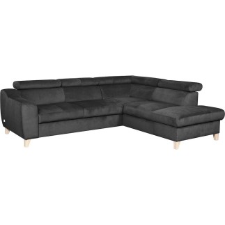 Canapé d'angle en velours luxe 5 places, ASHLEY, gris foncé, angle droit (vu de face)