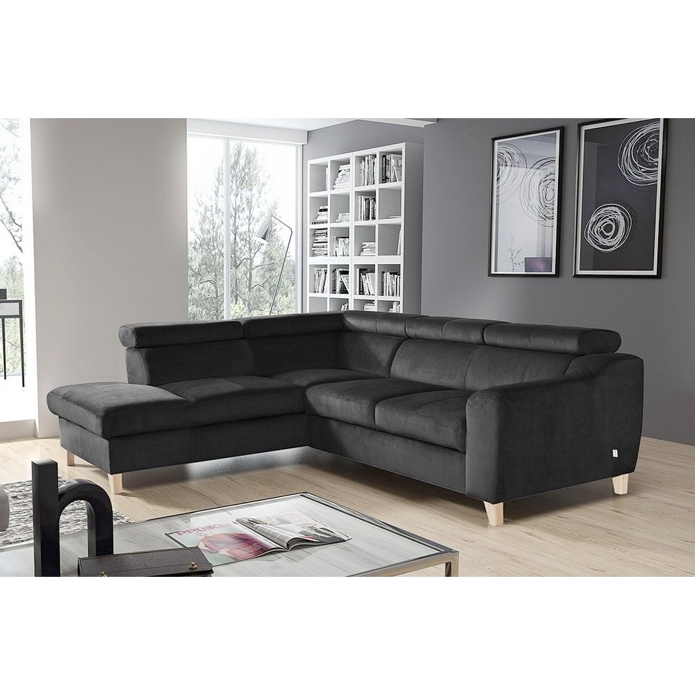 Canapé d'angle en velours luxe 5 places, ASHLEY, gris foncé, angle gauche (vu de face) Canapé d'angle en velours luxe 5 places, ASHLEY, gris foncé, angle gauche (vu de face)