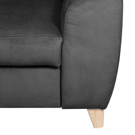 Canapé d'angle en velours luxe 5 places, ASHLEY, gris foncé, angle gauche (vu de face)