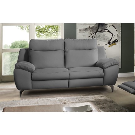 Canapé taille 2 places en 100% tout cuir épais de luxe italien, PERLA, gris