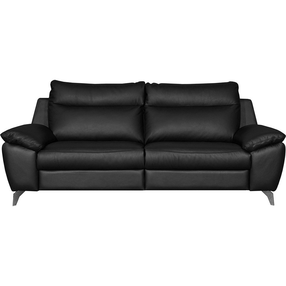 Canapé taille 3 places en 100% tout cuir épais de luxe italien, PERLA, noir Canapé taille 3 places en 100% tout cuir épais de luxe italien, PERLA, noir