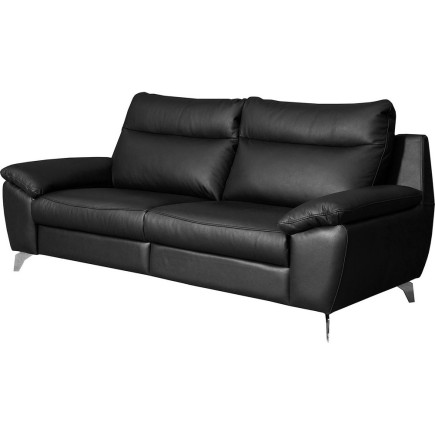 Canapé taille 3 places en 100% tout cuir épais de luxe italien, PERLA, noir