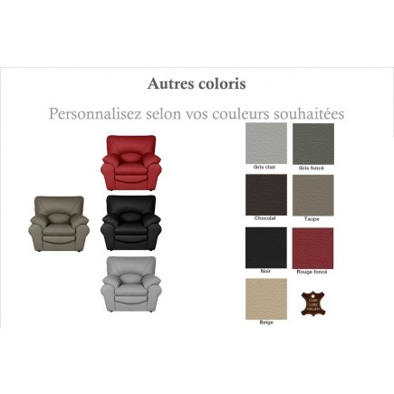 Fauteuil 1 place en 100% tout cuir italien vachette OSATIS, couleur personnalisée