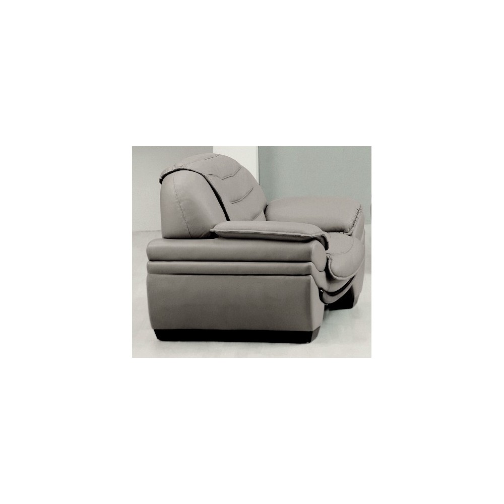 Fauteuil 1 place en cuir italien BENSON, gris clair.