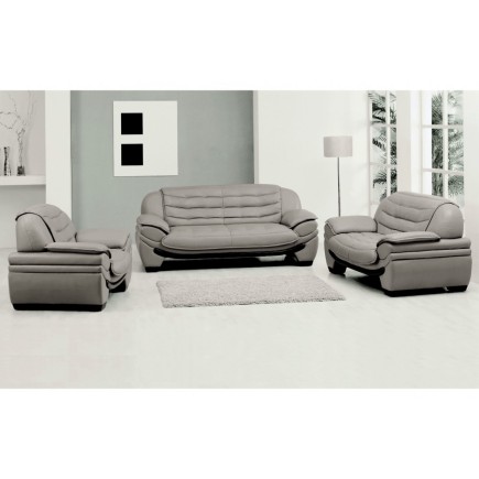 Fauteuil 1 place en cuir italien BENSON, gris clair.