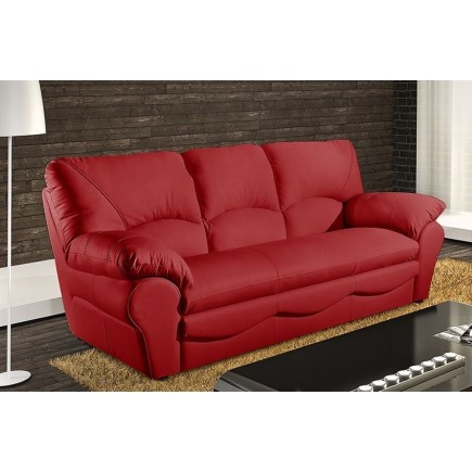 Canapé 3 places convertible en 100% tout cuir italien vachette OSIRIS, couleur rouge foncé