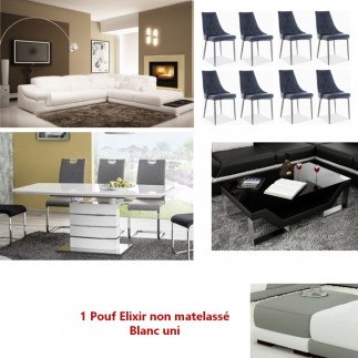 1ER paiement commande Canapé d'angle cuir italien 6 places belino, blanc, droit, Table manger extensible léo vernis blanc 160à22