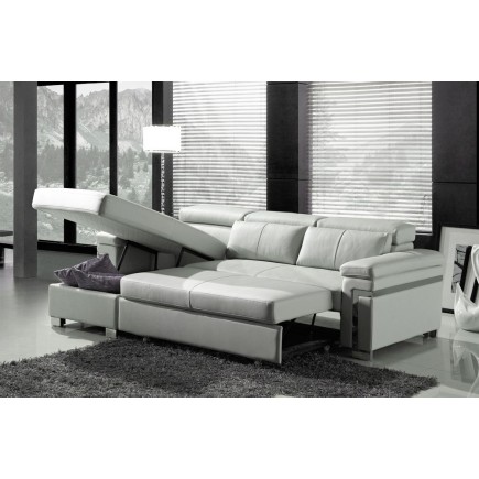 1er paiement de la commande: Canapé d'angle convertible en cuir buffle italien 5 places, allure, blanc, angle gauche, 6x sans fr