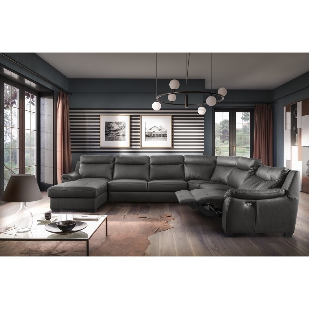 Canapé d'angle relax et convertible en cuir épais de luxe italien avec relax électrique, 8 places BOSINI, anthracite, angle droi Canapé d'angle relax et convertible en cuir épais de luxe italien avec relax électrique, 8 places BOSINI, anthracite, angle droi