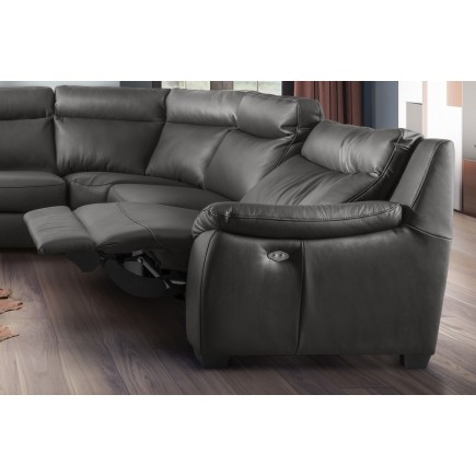 Canapé d'angle relax et convertible en cuir épais de luxe italien avec relax électrique, 8 places BOSINI, anthracite, angle droi