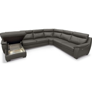 Canapé d'angle relax et convertible en cuir épais de luxe italien avec relax électrique, 8 places BOSINI, anthracite, angle droi