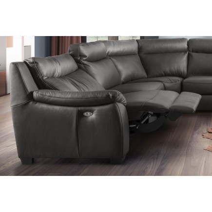 Canapé d'angle relax et convertible en cuir épais de luxe italien avec relax électrique, 8 places BOSINI, anthracite, angle gauc