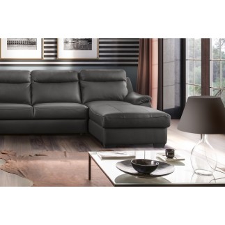 Canapé d'angle relax et convertible en cuir épais de luxe italien avec relax électrique, 8 places BOSINI, anthracite, angle gauc