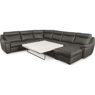 Canapé d'angle relax et convertible en cuir épais de luxe italien avec relax électrique, 8 places BOSINI, anthracite, angle gauc