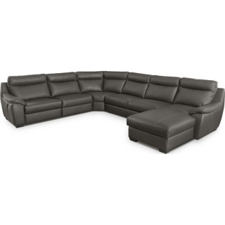 Canapé d'angle relax et convertible en cuir épais de luxe italien avec relax électrique, 8 places BOSINI, anthracite, angle gauc