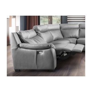 - Canapé d'angle relax et convertible en cuir épais de luxe italien avec relax électrique, 8 places BOSINI, gris, angle gauche