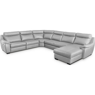 - Canapé d'angle relax et convertible en cuir épais de luxe italien avec relax électrique, 8 places BOSINI, gris, angle gauche