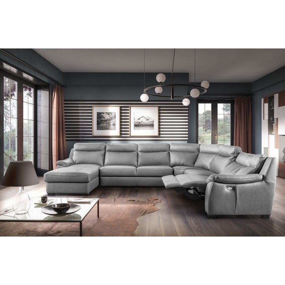 Canapé d'angle relax et convertible en cuir épais de luxe italien avec relax électrique, 8 places BOSINI, gris, angle droit Canapé d'angle relax et convertible en cuir épais de luxe italien avec relax électrique, 8 places BOSINI, gris, angle droit