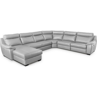 Canapé d'angle relax et convertible en cuir épais de luxe italien avec relax électrique, 8 places BOSINI, gris, angle droit
