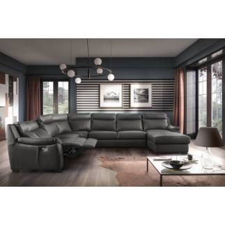 1er paiement de la commande: Canapé d'angle relax et convertible en cuir épais de luxe italien avec relax électrique, 8 places b