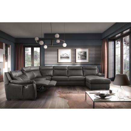 1er paiement de la commande: Canapé d'angle relax et convertible en cuir épais de luxe italien avec relax électrique, 8 places b