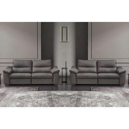 Ensemble de 2 canapés 3 places en 100% tout cuir épais italien vachette HAMBOURG, couleur anthracite