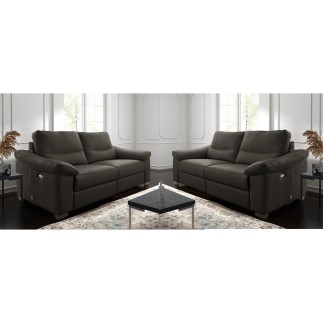 Ensemble de 2 canapés 3 places en 100% tout cuir épais italien vachette HAMBOURG, couleur anthracite