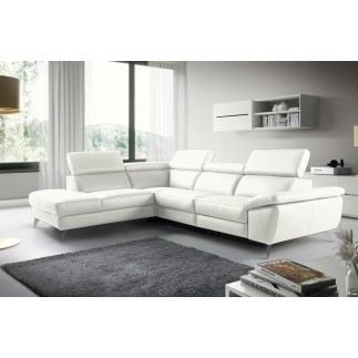 2eme paiement de la commande: canapé d'angle en 100% tout cuir épais de luxe italien, 5/6 places kasini, blanc cassé, angle gauc