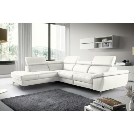 2eme paiement de la commande: canapé d'angle en 100% tout cuir épais de luxe italien, 5/6 places kasini, blanc cassé, angle gauc