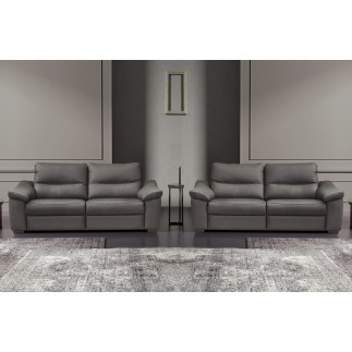 Ensemble de 2 canapés 3 places en 100% tout cuir épais italien vachette HAMBOURG, couleur anthracite