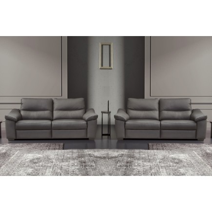 Ensemble de 2 canapés 3 places en 100% tout cuir épais italien vachette HAMBOURG, couleur anthracite